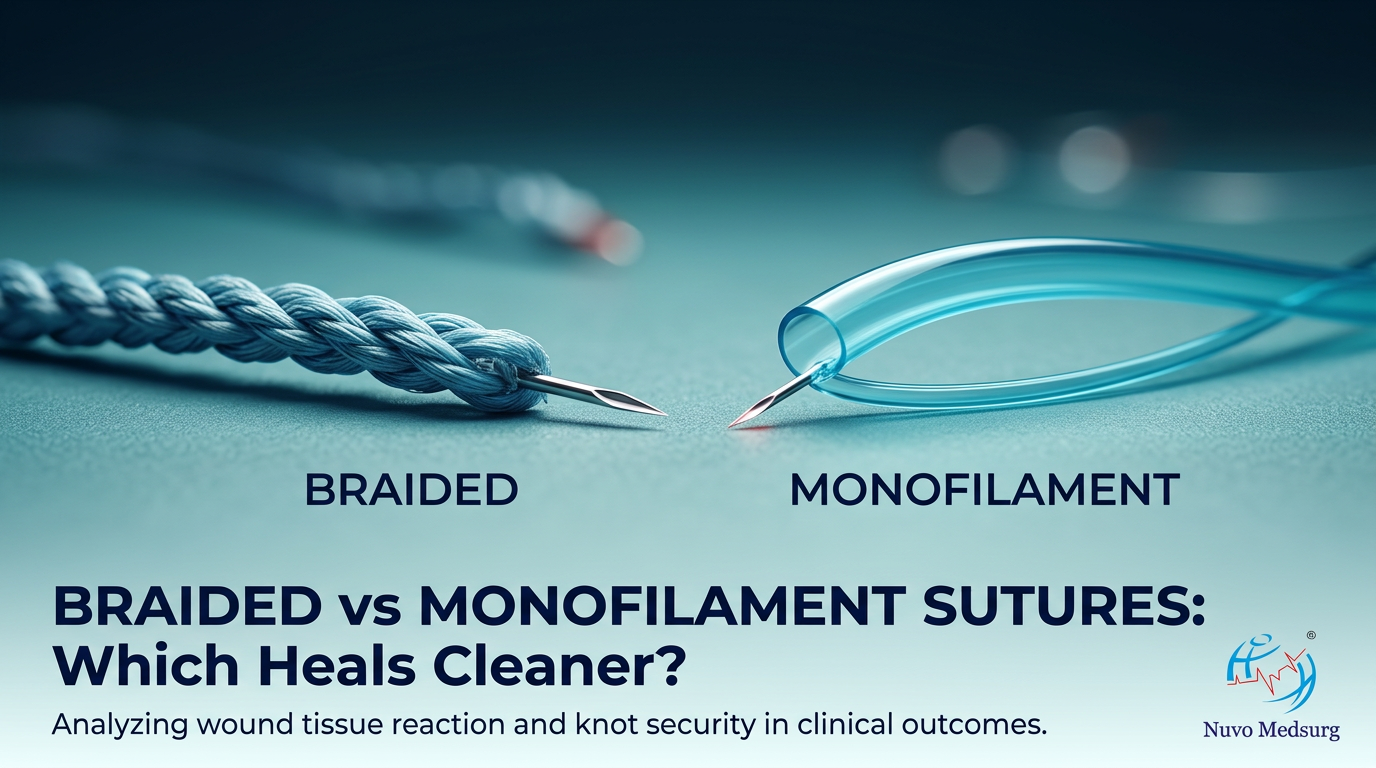 Premium editorial photograph for the Nuvo Medsurg article "Braided vs Monofilament Sutures: Which Heals Cleaner?".