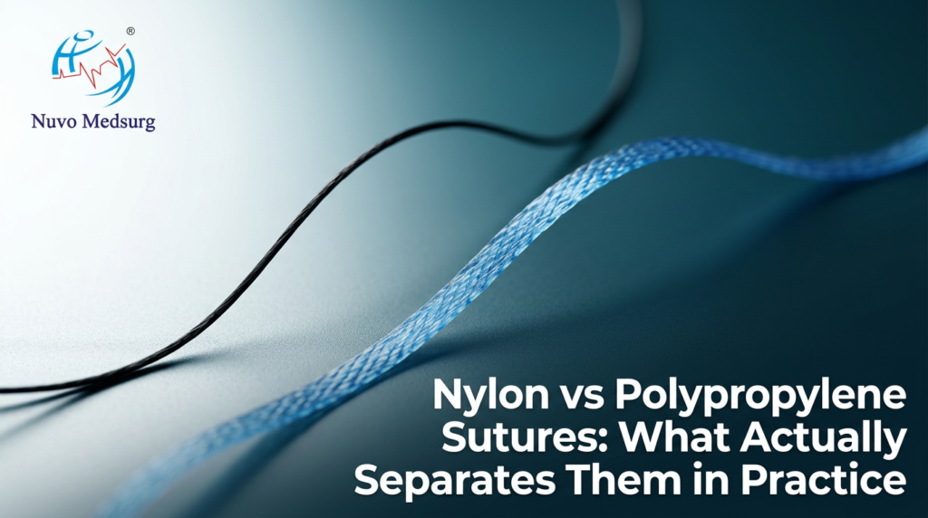 Premium editorial photograph for the Nuvo Medsurg article "Nylon vs Polypropylene Sutures: What Actually Separates Them in Practice".