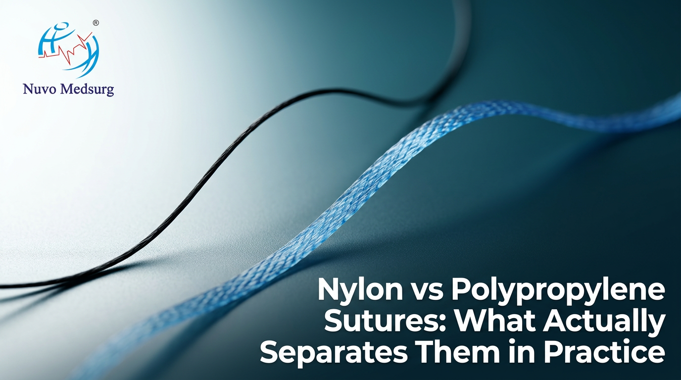 Premium editorial photograph for the Nuvo Medsurg article "Nylon vs Polypropylene Sutures: What Actually Separates Them in Practice".