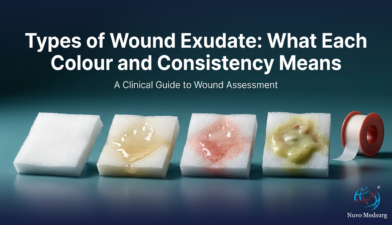 Premium editorial photograph for the Nuvo Medsurg article "Types of Wound Exudate: What Each Colour and Consistency Means".